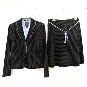 My Michelle Black Pinstripe Suit Jacket and Skirt - Size 8 Womens / 7 Juniors